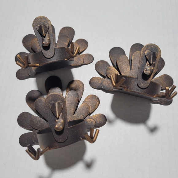 Set of 3 Tin Turkey Tea Lights Candle holder Metal Rustic Thanksgiving Farmhouse - Picture 7 of 7